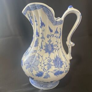 Andrea By Sadek Blue and White Ceramic Pitcher